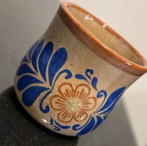VTG El Palomar Mexico stoneware Mexican Pottery mug Blue orange Mexican floral a - Picture 1 of 9
