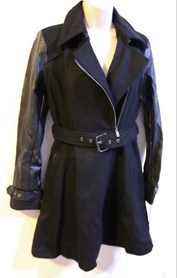 Abrigo Gallery para mujer mezcla de lana talla S negro mangas de imitación cuero Foto 1 de 4