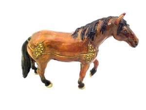 Brown Walking Horse Trinket Box. Hand Set Swarovski Crystals & Brown Enamel. - Picture 1 of 8