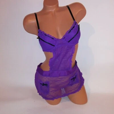 Lencería Rampage Babydoll Delantal Atar Mediano Púrpura Negro Con Aros Nuevo Foto 1 de 4
