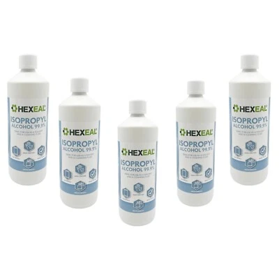 Hexeal 99.9% Isopropyl Alcohol 5L - 5 x 1L IPA for Sanitising & Cleaning