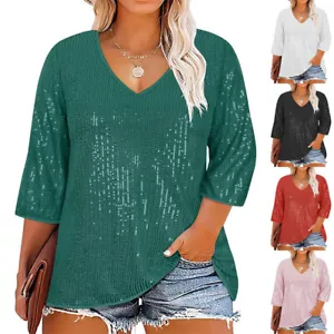Ladies Sequins V Neck Glitter Tops Blouse Christmas Party Shirts PLUS SIZE 12-26 - Picture 1 of 13