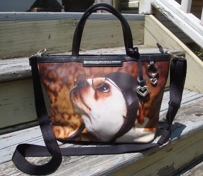 BRIGHTON Black Leather Handbag Tote Satchel Crossbody Dog Purse Pet Gift Novelty - Image 1 of 4