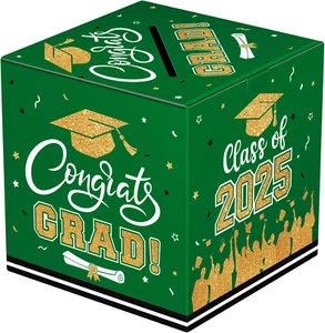 Graduation Card Box 2025 - Congrats Grad Card Boxes Holder, Green and Gold Class - Picture 1 of 12