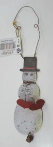 V3 COUNTRY METAL SNOWMAN ORNAMENT heart jingle bell vintage farm house primitive - Picture 1 of 4