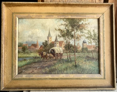 Georg Bedey *Pintura al óleo de 1898 trineo ruso carro caballos óleo antiguo Foto 1 de 4