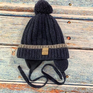 Kids wool hat beanie earflap aviator wool cashmere lining knit Pom Pom 4T 5T xs - Picture 1 of 16