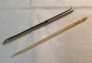 Vtg Bone Crochet Hook Metal Sheath - Picture 1 of 4