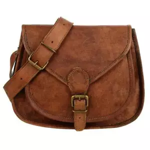 New Genuine Leather Saddle Bag Brown Women Satchel Shoulder Bag Small Purse - Picture 1 of 4