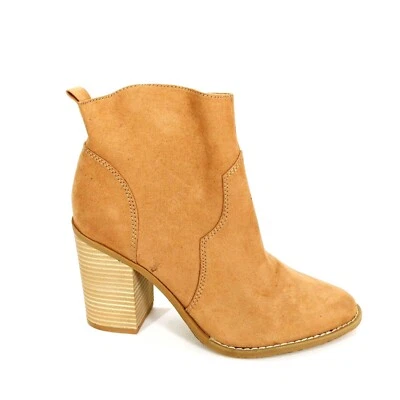 Express Mujer Western Botines 8 Marrón Tostado Imitación Gamuza Cremallera Tacón Bloque Ribete Foto 1 de 4