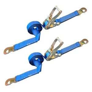 Paquete de 2 correas de amarre de trinquete de 2" x 8' de EE. UU. con gancho plano para transporte de carros camión de remolque - Imagen 1 de 7
