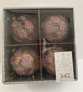 34th & Pine Pink Beaded Glass Christmas Tree Ornaments Set of 4 Rose Gold NEW - Picture 1 of 9