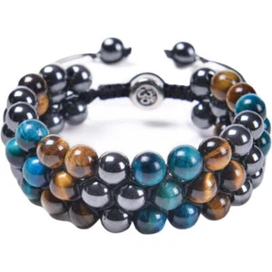 7DAYS Men's Jewelry, Men Bracelets Adjustable Tiger-Eye Crystal Black Brown Thre - Picture 1 of 5