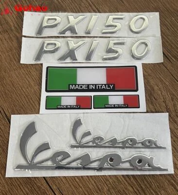 7x Set SILVER PX150 PX-150 SIDE FAIRING BADGE ITALY DECAL FOR PIAGGIO VESPA VLX - Image 1 of 4