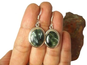 Pendientes gruesos ovalados de serafinita plata esterlina 925 - Imagen 1 de 5