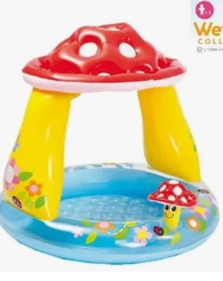 INTEX INFLATABLE MUSHROOM BABY POOL Outdoor Water Play w/ Built-in Sunshade  - Image 1 of 4