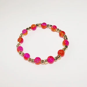 Pulsera de cuentas naranja y rosa con espaciadores cuadrados, 6,5-7 pulgadas - Imagen 1 de 4