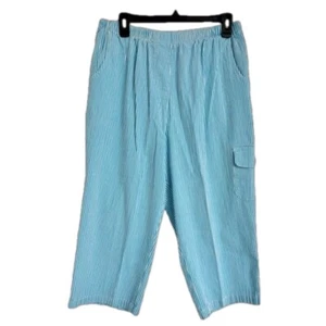 Allison Daley Women’s Teal/White Striped Pants Crop Capris with Pockets Size 16 - Picture 1 of 4