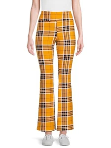 New No Boundaries Plaid Knit Flare Pants Juniors Women Yellow Many Sizes - Picture 1 of 4