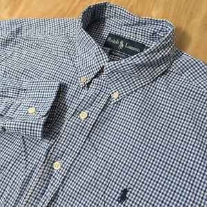 Ralph Lauren abbottonata uomo grande blu gingham check blu pony vestibilità classica - Foto 1 di 6