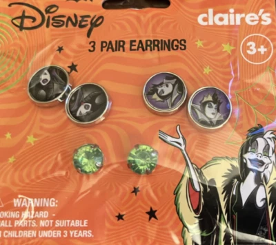 Disney Halloween Maléfica Juego de 3 Pares Pendientes Nuevos con Etiqueta Foto 1 de 3