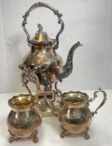 Vintage BSC Sterling on Copper Hot Water Kettle on Stand w/ 2 Sucriers - Picture 1 of 19