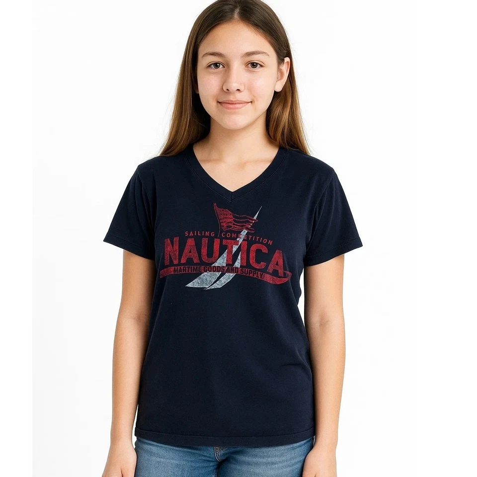 CAMISETA NAUTICA VELA COMPETICIÓN AZUL CUELLO EN V - GRANDE - NIÑA Foto 1 de 4