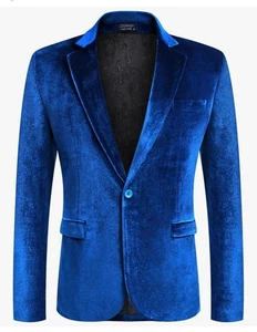 Samt Blazer Herren blau gekerbtes Revers Anzug Smoking Sakko Ein Knopf, Gr. XXL - Bild 1 von 5