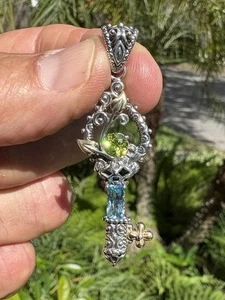 Barbara Bixby 925 Sterling Silver 18k Yellow Gold Peridot, Topaz Key Pendant - Picture 1 of 3