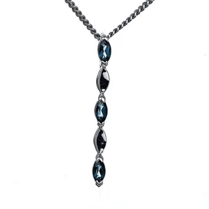 London Blue Topaz Necklace Sterling Silver Infinity Marquise Treated Gemstone - Picture 1 of 12