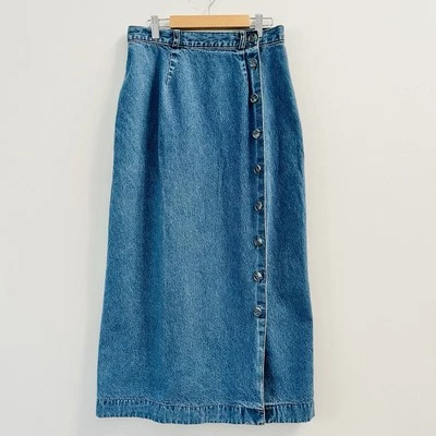 De Colección Van Heusen Línea A Botones Laterales Denim Falda Western Bohemia Americana Talla 8 Foto 1 de 4