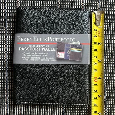 CARTERA PASAPORTE CARTERA CUERO GENUINO NEGRA PERRY ELLIS NUEVA CON ETIQUETAS Foto 1 de 4