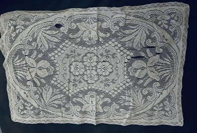 Antigo cortador bordado à mão de linho marfim guardanapo lixo diário etc 7" x 101" de largura - Imagem 1 de 4