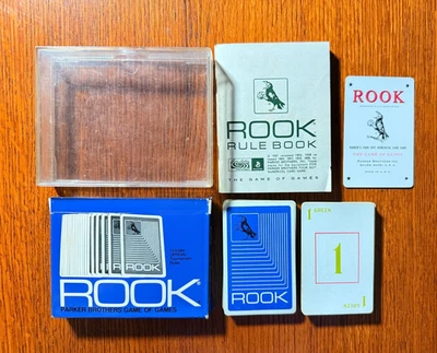 Vintage 1968 Blue Rook Card Game Rule Book & Clear Case Parker Brothers Complete - Image 1 of 4