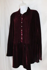 Blusa Top Coldwater Creek 2x Borgoña Elastizada Terciopelo - Imagen 1 de 5