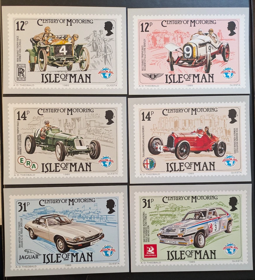 Isle Of Man 1985 Fine Mint Set of 6 Century of Motoring Postcards Sg 290/295   - Image 1 of 1