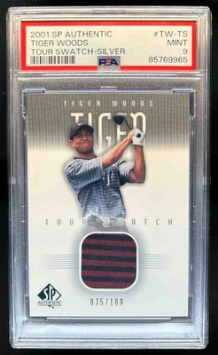 2001 SP Authentic Tiger Woods Tour Swatch Silver Jersey #35/100 PSA 9 - Image 1 of 2