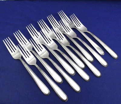SET, 12 DINNER FORKS  BEADED ELEGANCE ROGERS Stainless Flatware Korea MCM - Image 1 of 4