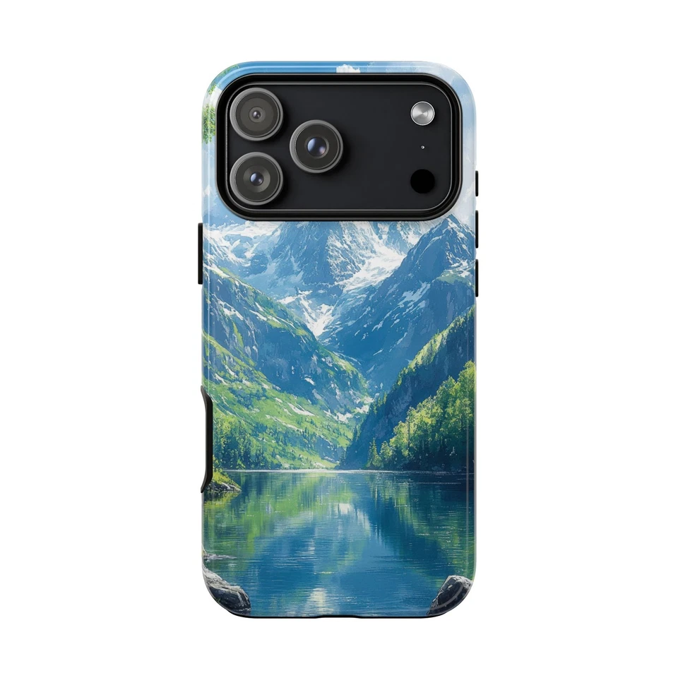 Phone Ink Case for iPhone / Galaxy / Pixel – Peaceful Mountain Range Forest Lake - Image 1 of 1