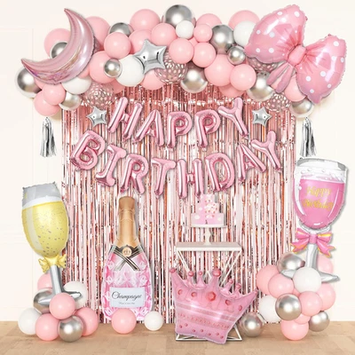 Pink Happy Birthday Party Decorations for Women Girls, Pink Happy Birthday Love  - Image 1 of 4