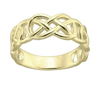 9ct Yellow Gold on Silver Celtic Band Ring sizes J - V - Filigree Pattern — 第 1/4 张图片
