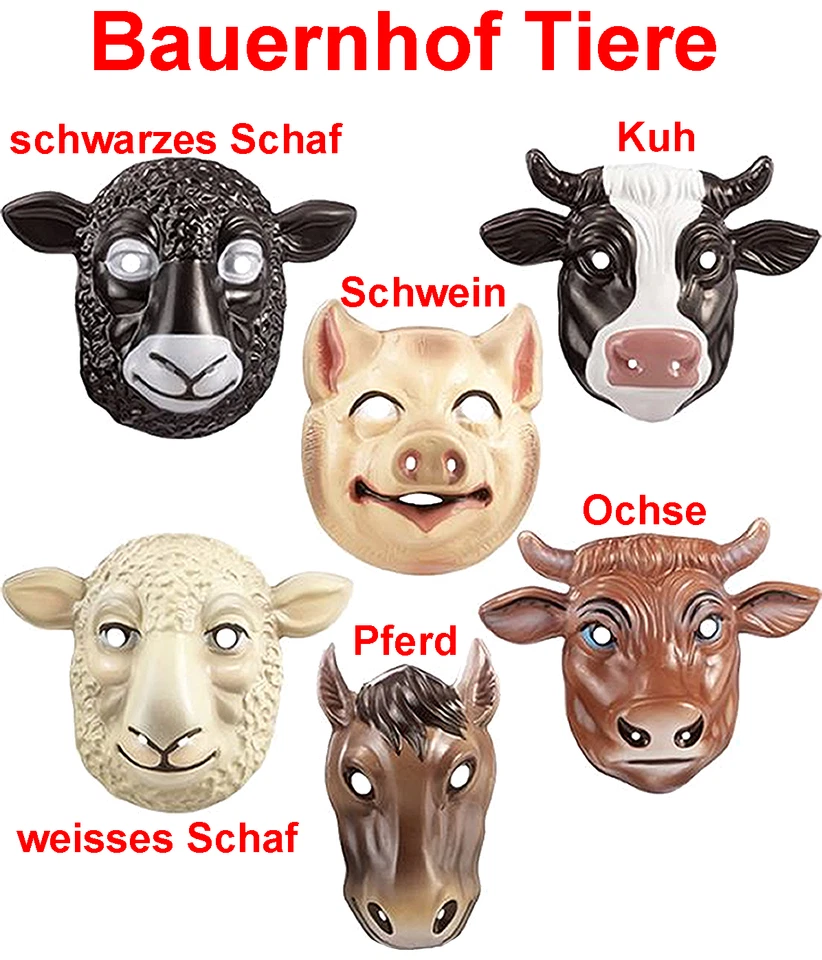 Kinder Bauernhof Tier Maske Tiere Farm Kuh Ochse Pferd Schwein Schaf