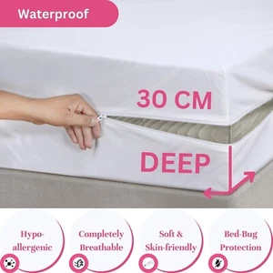 FULLY Zipped Waterproof Mattress Cover Deep Anti Bug Protector 4FT Double King - Picture 1 of 14