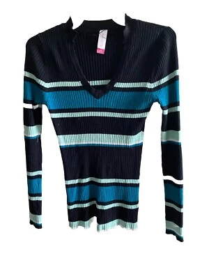 Camisa de punto No Boundaries para mujer manga larga pulóver a rayas 11-13 Foto 1 de 4