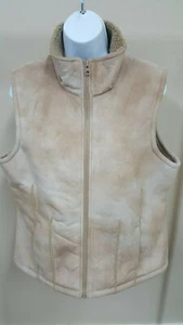 Women’s Cabela's L Large Faux Suede Fur Fleece Lined Full Zip Vest Camel Beige - Picture 1 of 5