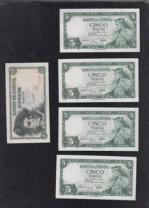 BILLETES ESPAÑOLES. LOTE DE 5 BILLETES DE 5 PESETAS. - Imagen 1 de 2