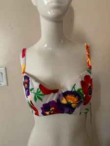 Illusions By Cole Bikini Top Floral Retro Pin-Up Flower Power Size 12D CUP NWT - Picture 1 of 5