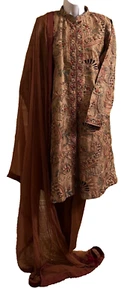 Ladies NEW/Jacket Coat Style Mustard Kamiz kurta with pants & chiffon dupatta L - Picture 1 of 9