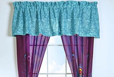 FEATHERS 'PEACOCK' Window Treatment VALANCE 15"x 84" - Image 1 of 3