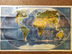 National Geographic - The World - Map / Poster 2004- Satelite Imagery- Countries - Picture 1 of 3